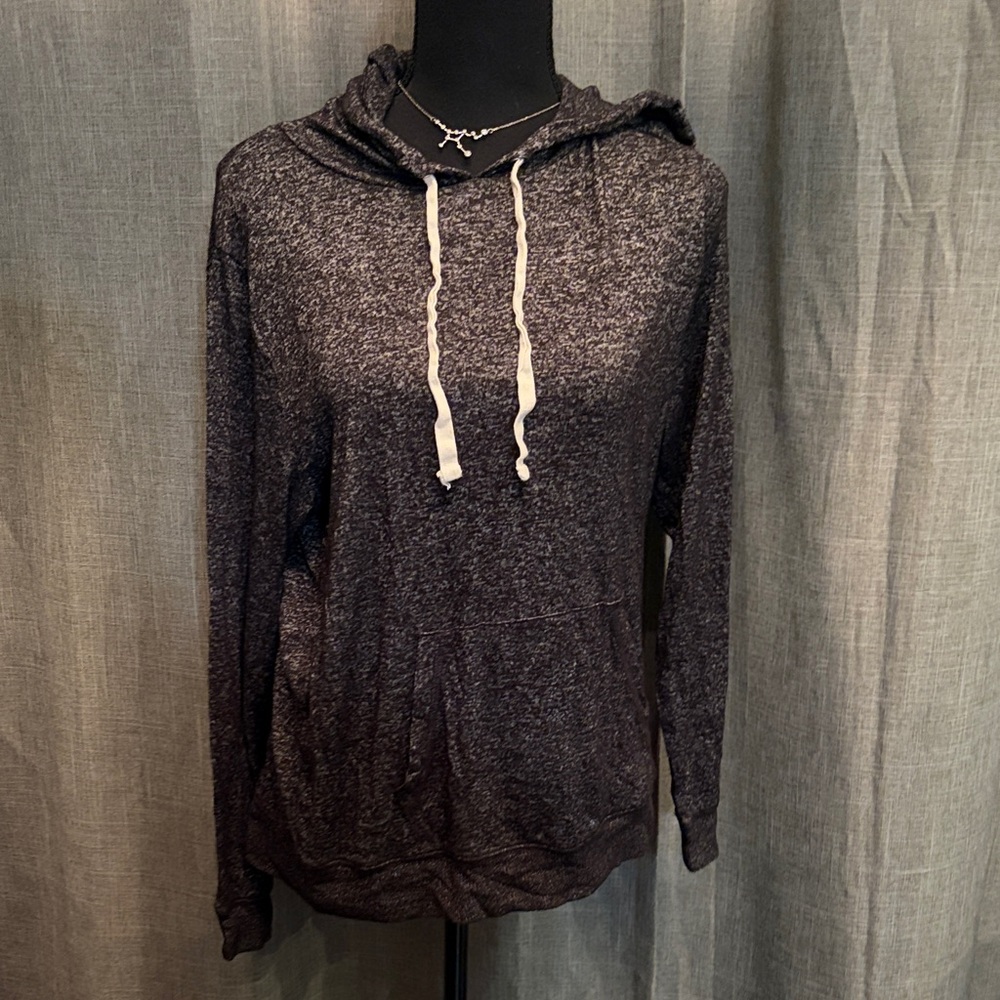 J. Crew Black Heather Hooded Pullover with Cream Drawstrings